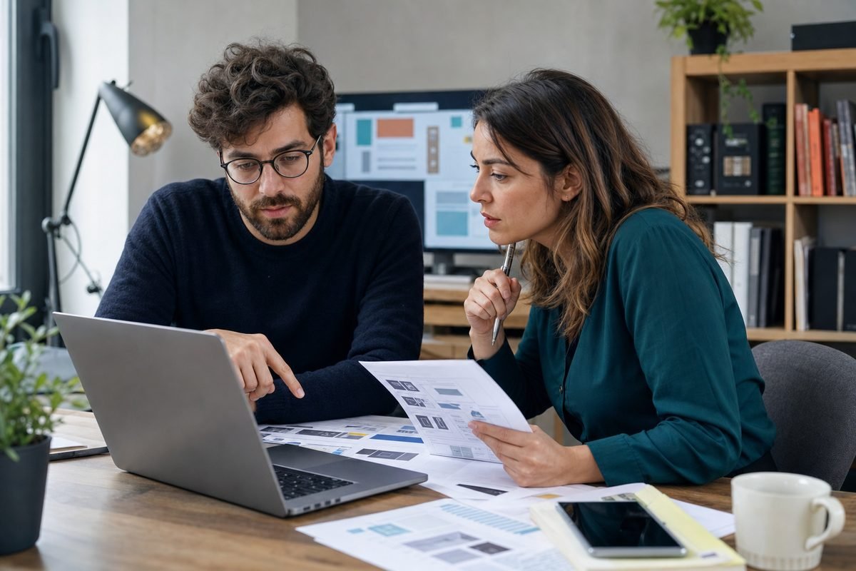 Sviluppatore e professionista del marketing controllano un progetto creato con il supporto dell’AI