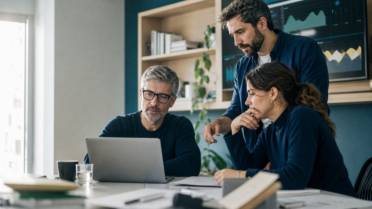 Professionisti che verificano insieme un lavoro supportato dall’intelligenza artificiale
